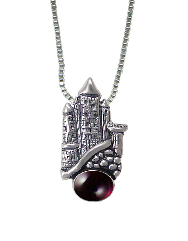 Sterling Silver Castle Pendant With the Clouds And Garnet